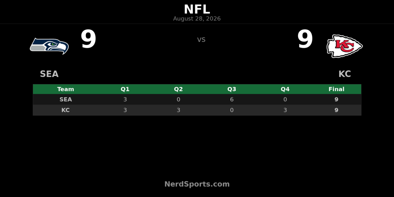 Seahawks, Chiefs Finish Preseason in 9-9 Tie