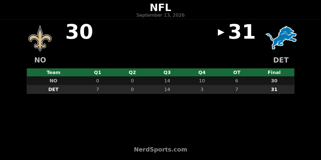 Lions Edge Saints 31-30 in Overtime Thriller