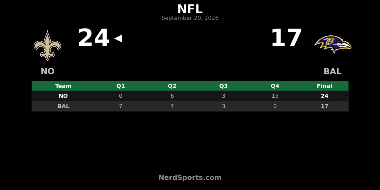 Saints Rally Past Ravens 24-17 in Fourth Quarter