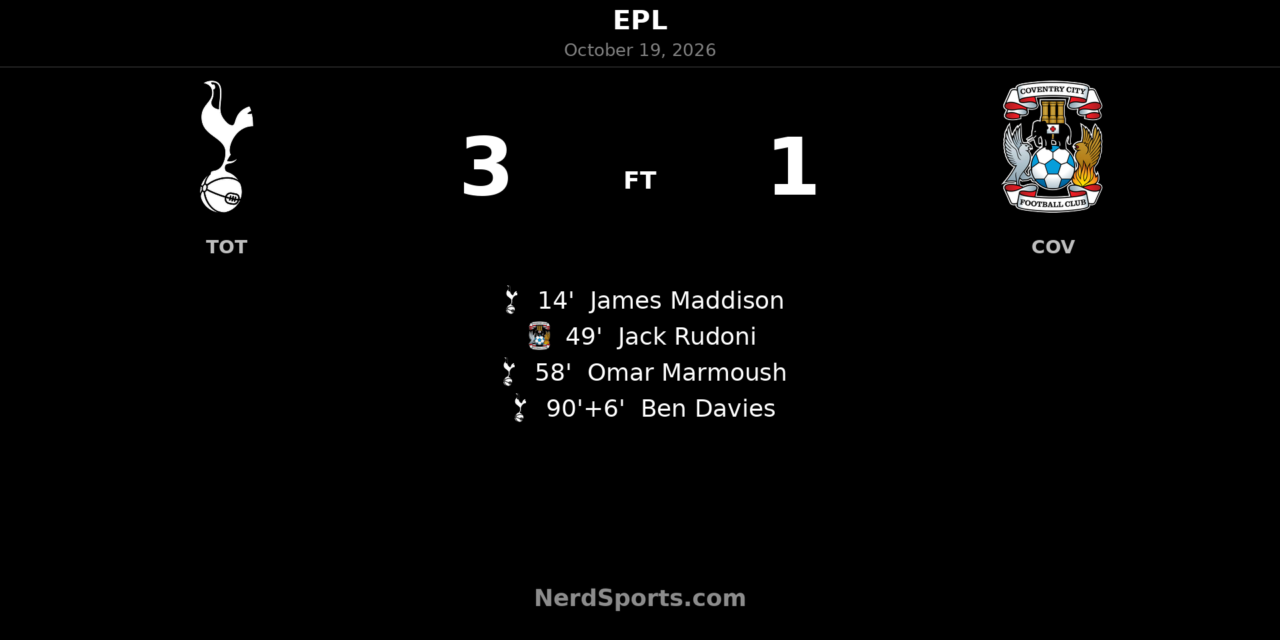 Tottenham 3–1 Coventry: Marmoush restores lead before Davies seals victory