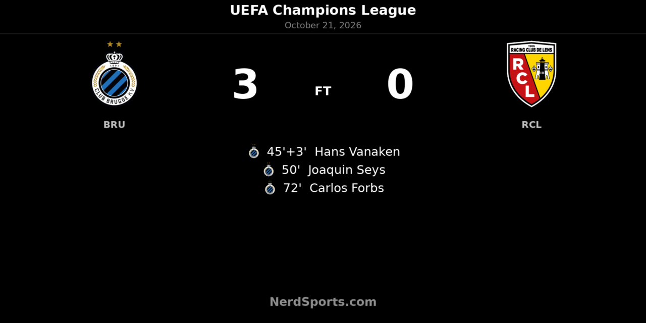 Club Brugge 3–0 Lens: Vanaken sparks clinical Champions League victory