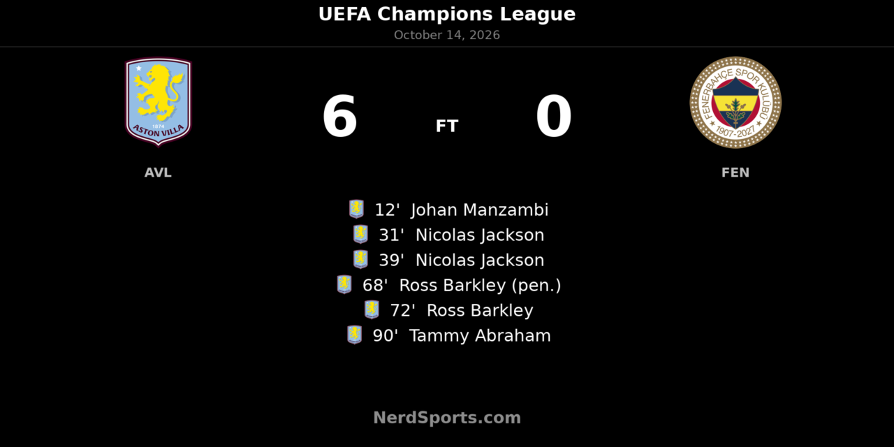 Aston Villa hit Fenerbahce for six as Jackson and Barkley strike twice