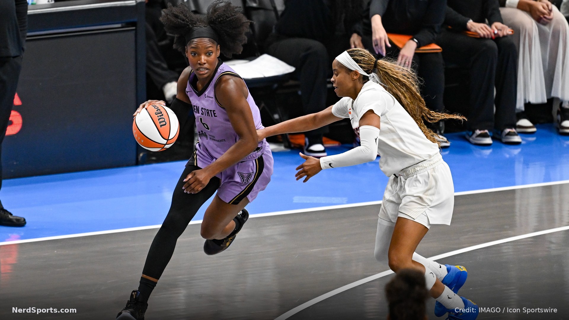 Golden State guard Kaila Charles (6) moves with the ball during Game Four of the WNBA finals between the Golden State Valkyries and the Atlanta Dream on October 24th, 2026.
