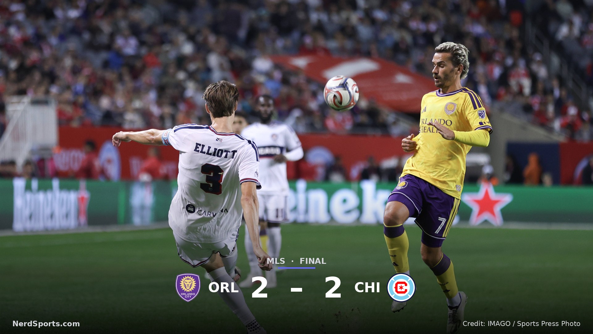 Jack Elliott (3, Chicago Fire FC) clears the ball during the Major League Soccer game between Chicago Fire FC and the Orlando City SC on October 28 2026.