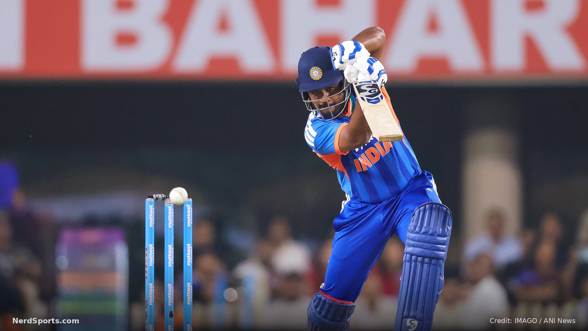 India's Sanju Samson plays a shot during the 2nd T20I against West Indies on Friday Oct 9, 2026.