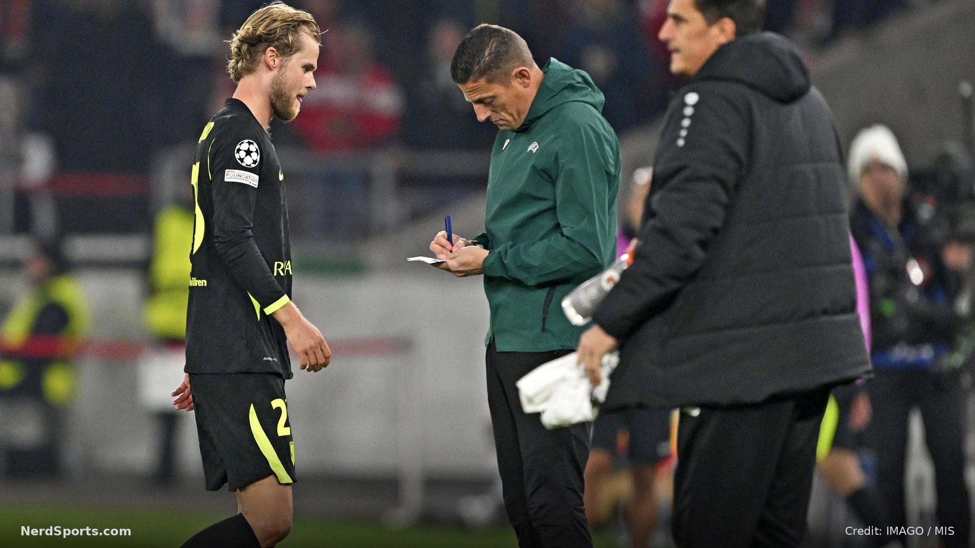 Morten Hjulmand of Atlético Madrid leaves the field after being shown a red card during the UEFA Champions League match against VfB Stuttgart on 20 October 2026.
