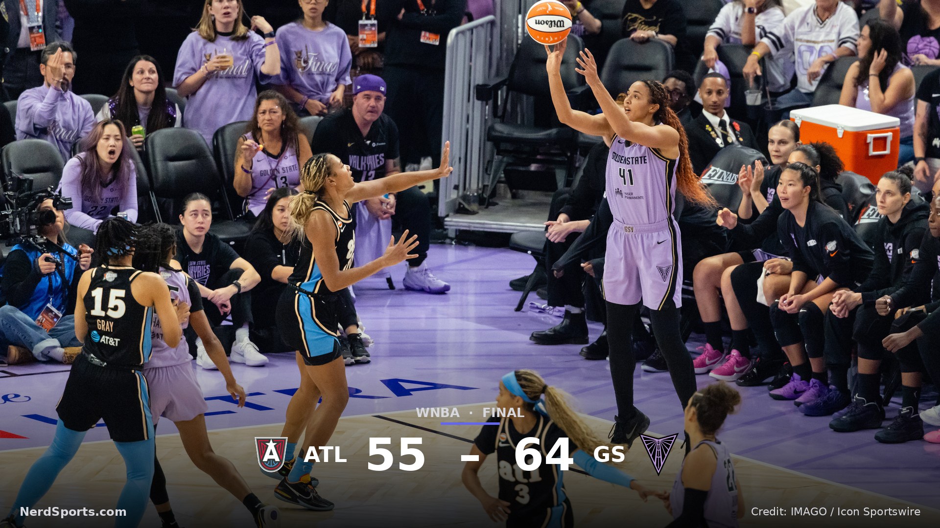 Kiah Stokes (41) of the Golden State Valkyries scores a three during Game Five of the WNBA Basketball Finals against the Atlanta Dream on October 26, 2026