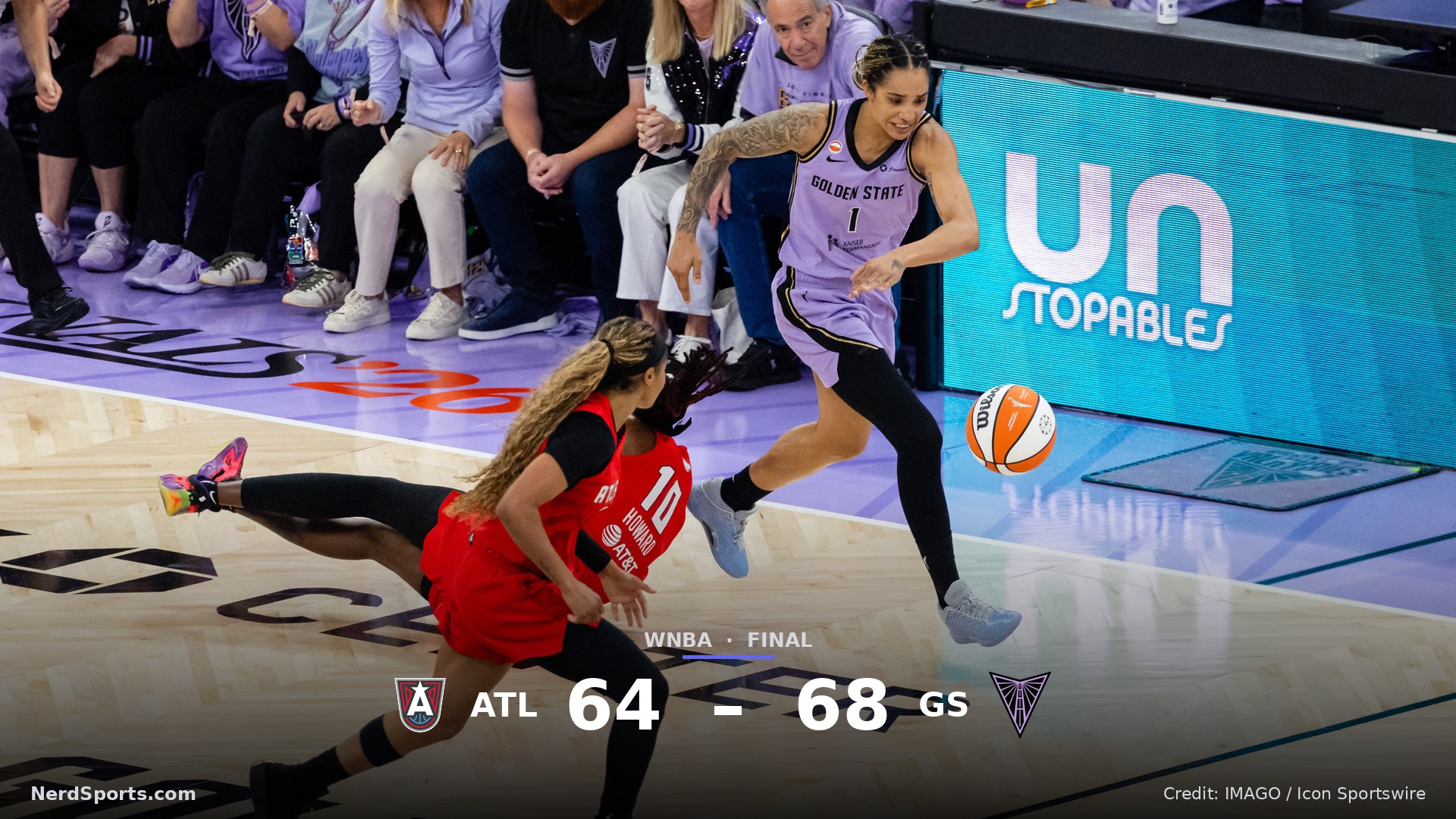 Gabby Williams (1) of Golden State Valkyries steals the ball during a game against the Atlanta Dream on October 17, 2026.