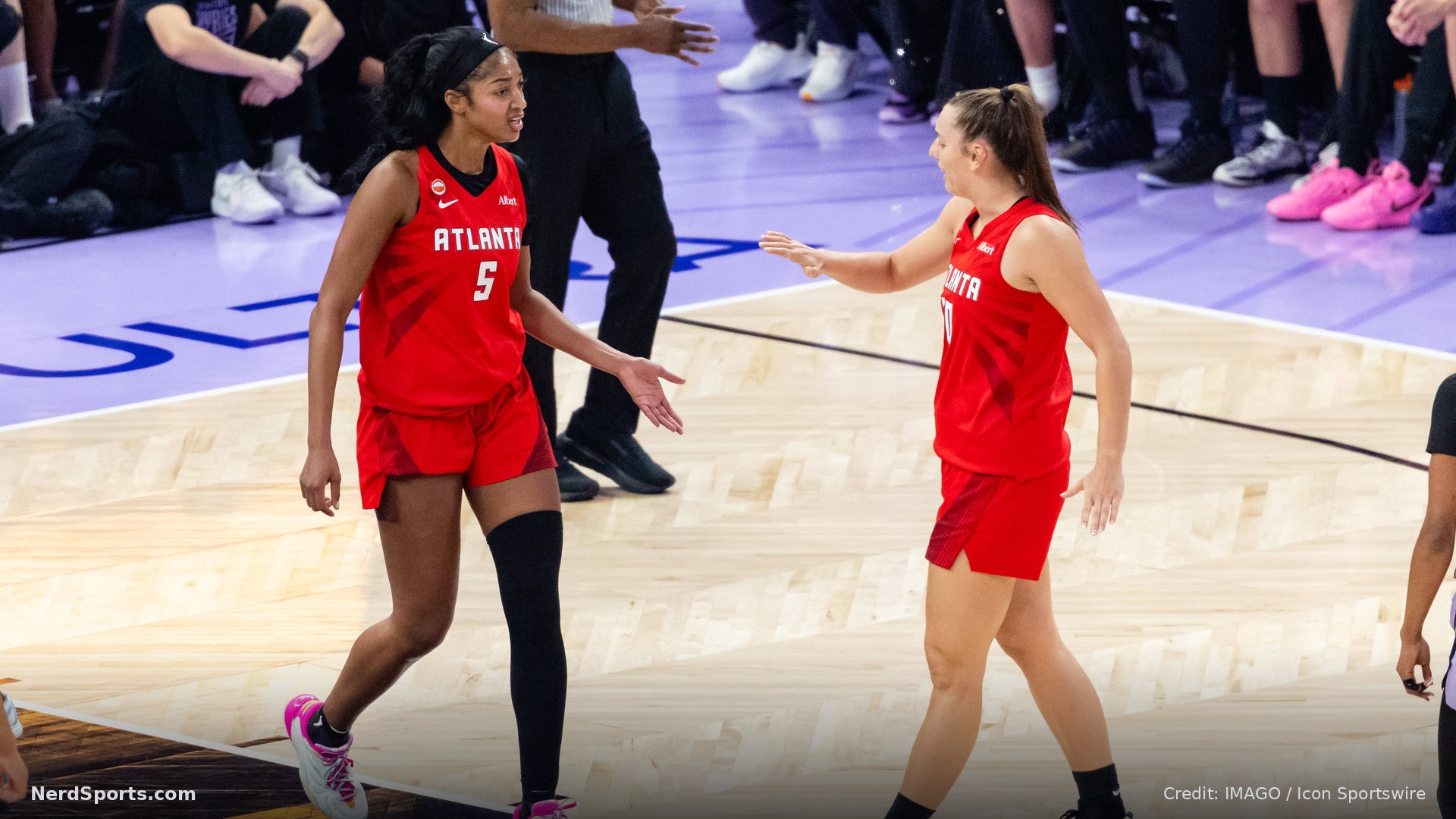 Angel Reese and Isobel Borlase of the Atlanta Dream during Game 1 against the Golden State Valkyries on Oct 17, 2026.