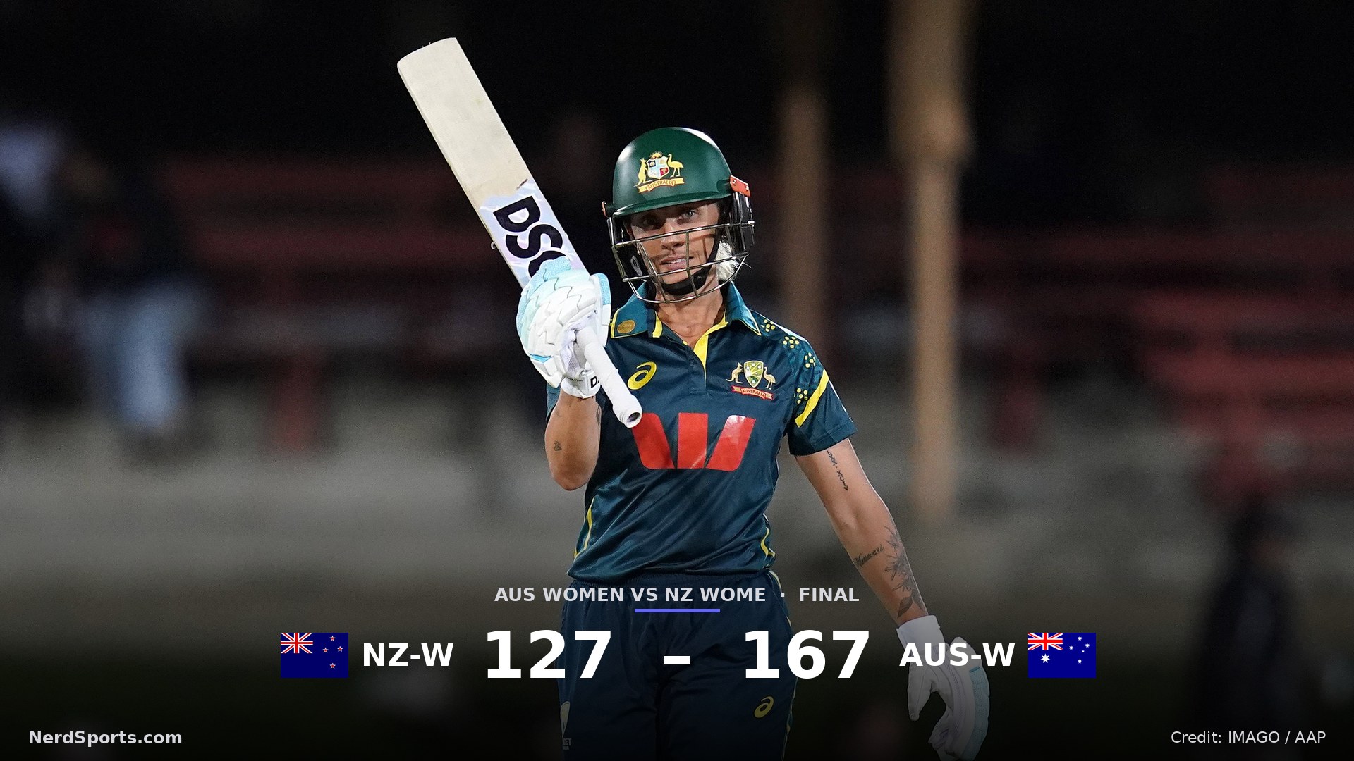 Ashleigh Gardner of Australia celebrates reaching her half century during the 2nd Women's T20I between Australia and New Zealand on October 20, 2026.