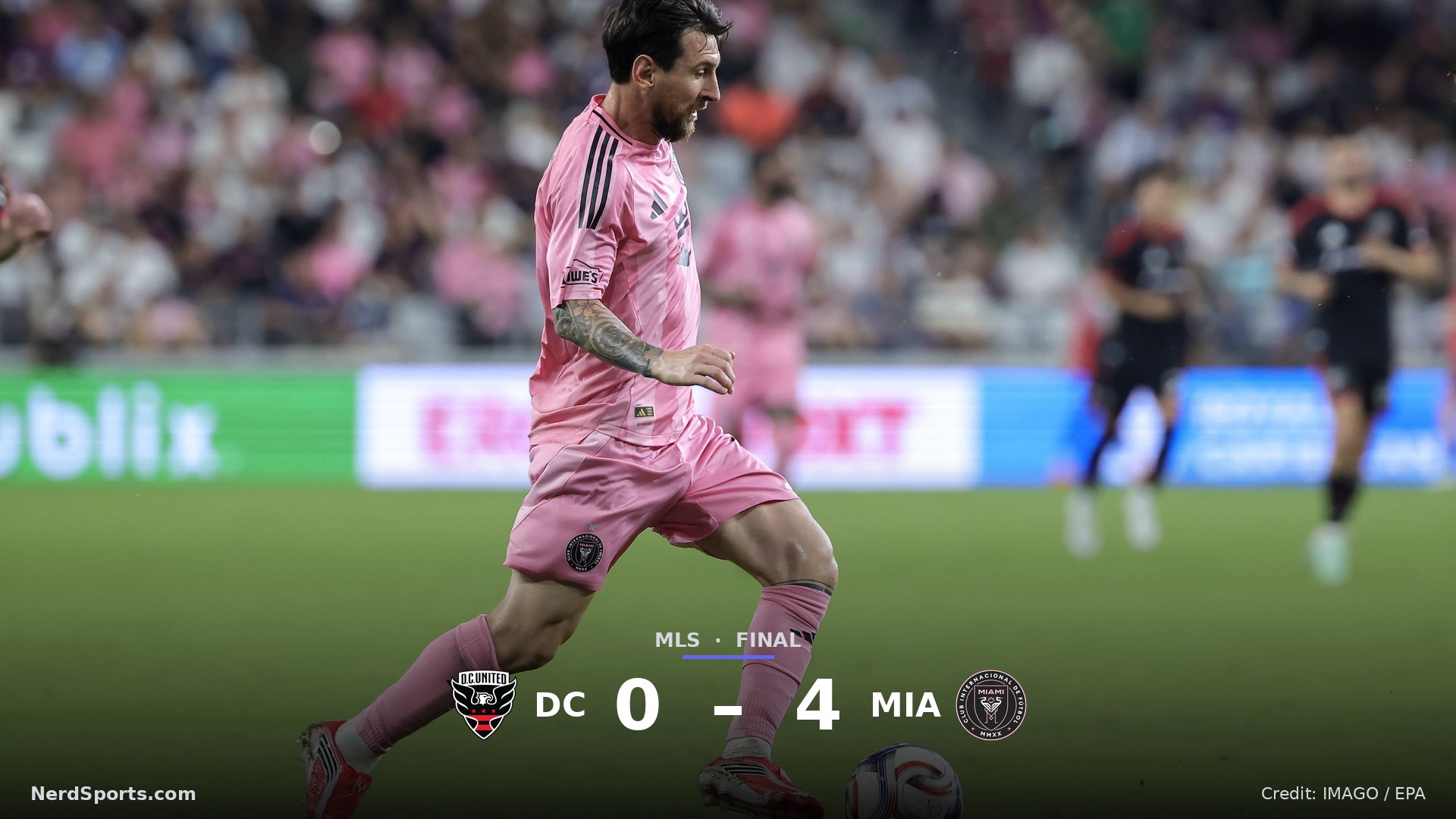 Lionel Messi in action during the MLS Inter Miami vs D.C. United game at Nu Stadium in Miami, Florida, USA, 10 October 2026.