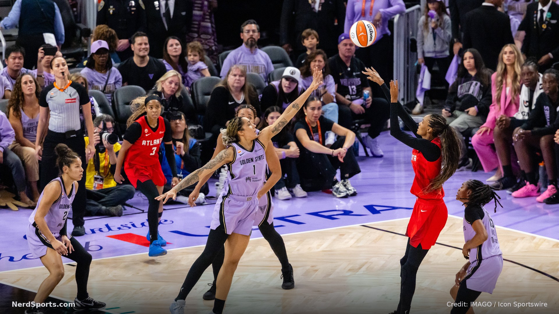 DeWanna Bonner 24 of the Atlanta Dream scores against Gabby Williams 1 of the Golden State Valkyries during Game Two of the WNBA Finals on October 19, 2026.