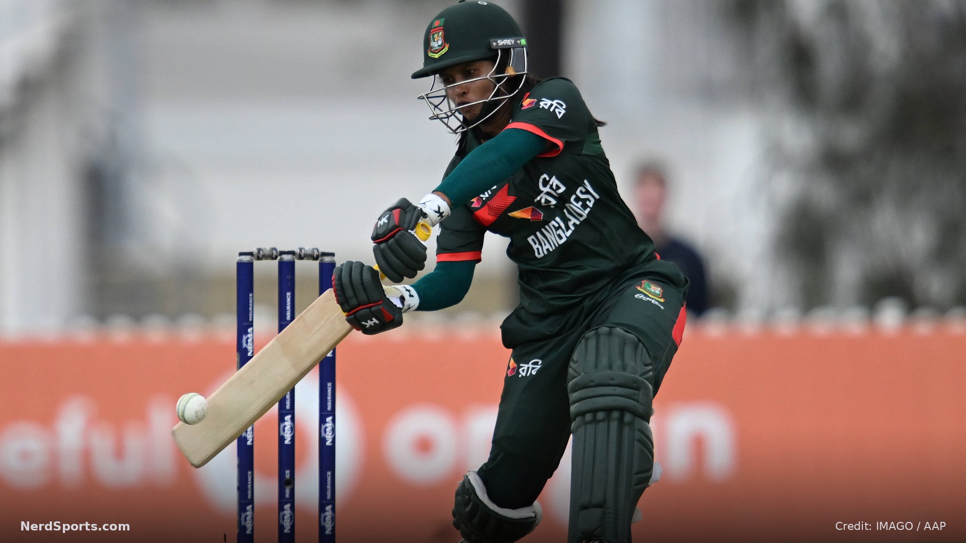 Sharmin Akter of Bangladesh in action during the third Women's ODI match with Australia on October 14, 2026.