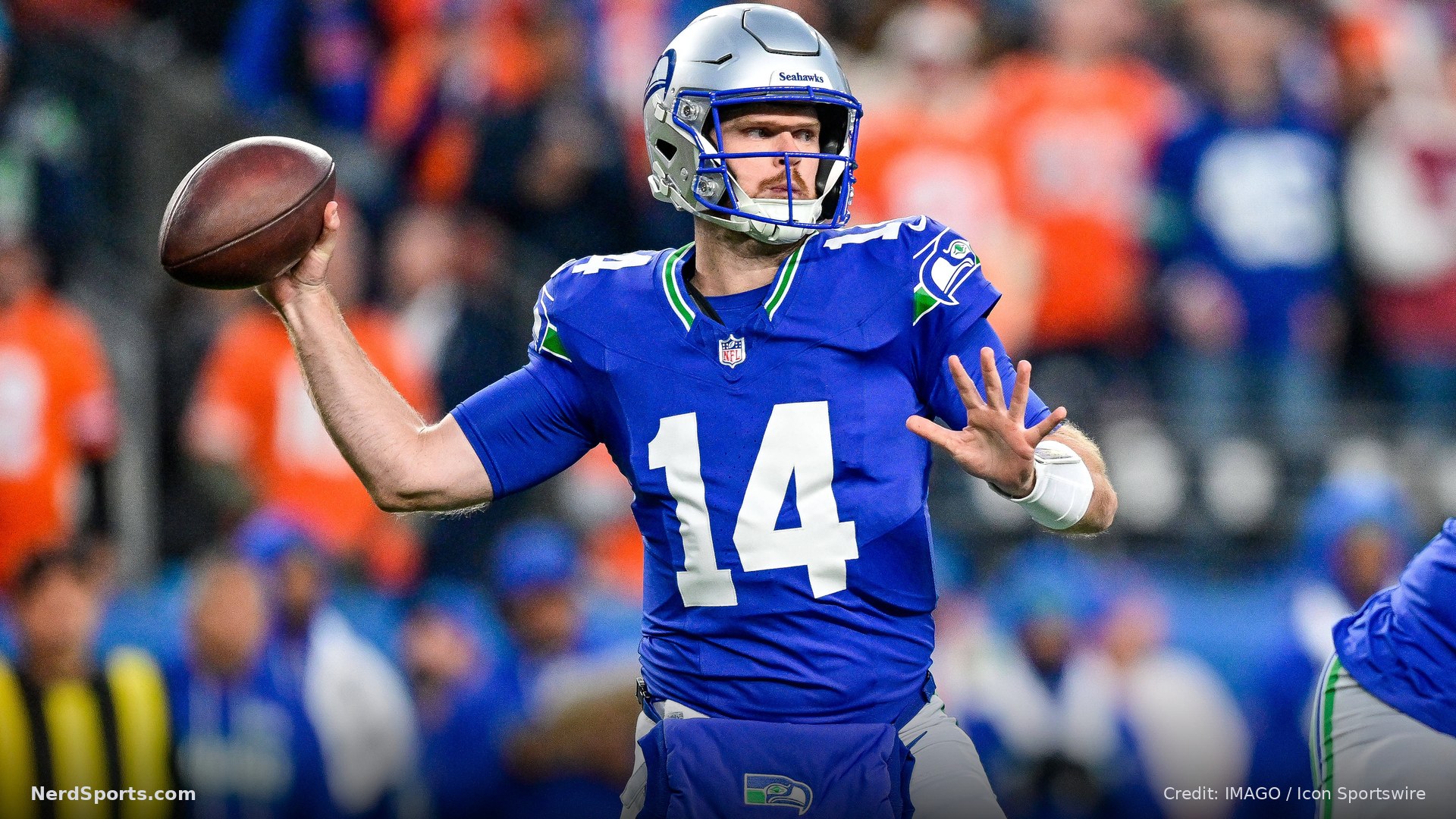 Seattle Seahawks quarterback Sam Darnold (14) in a game between the Seattle Seahawks and the Denver Broncos October 15, 2026.