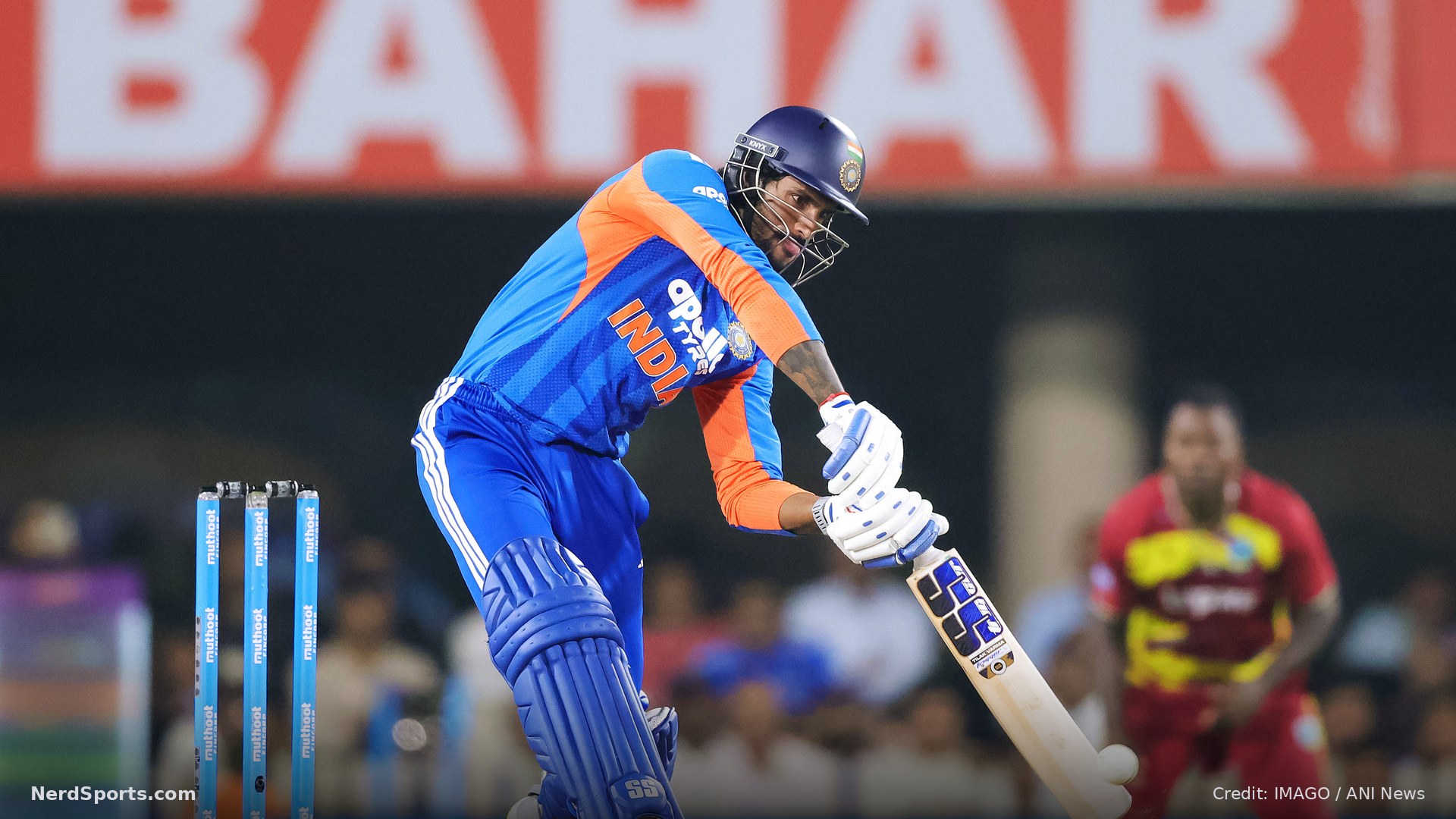 India's Tilak Varma plays a shot during the 2nd T20I against West Indies on Friday Oct 9, 2026.